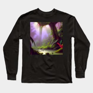 Digital Painting of a Beautiful Fantasy Nature With Lake and Colorful Leaves Long Sleeve T-Shirt